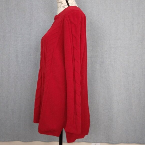 J Jill | Chenille Cable Knit Sweater Red Tall | Size M Tall - Picture 3 of 7